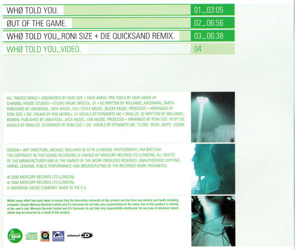 Roni Size / Reprazen - Who Told You - Used CD image 2
