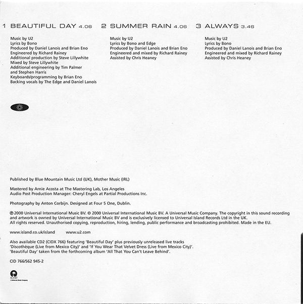U2 - Beautiful Day - Used CD image 4