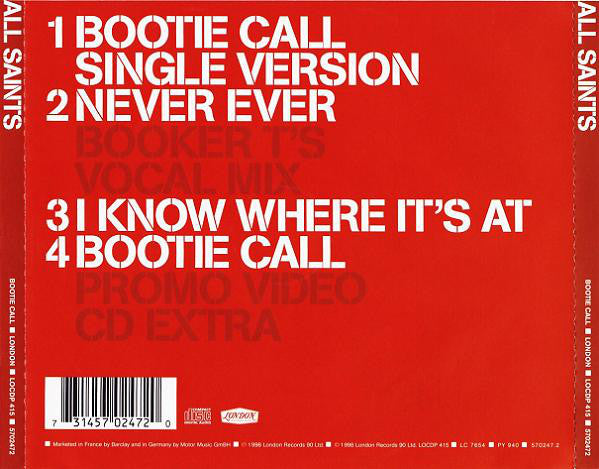 All Saints - Bootie Call - Used CD image 2