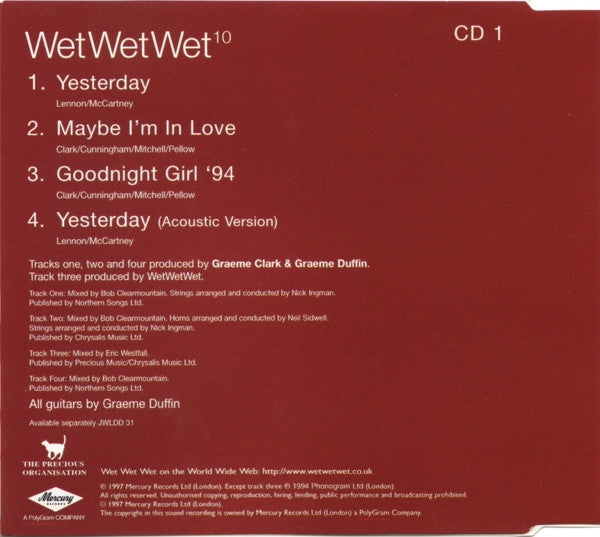 Wet Wet Wet - Yesterday / Maybe I'm In Love - Used CD image 2