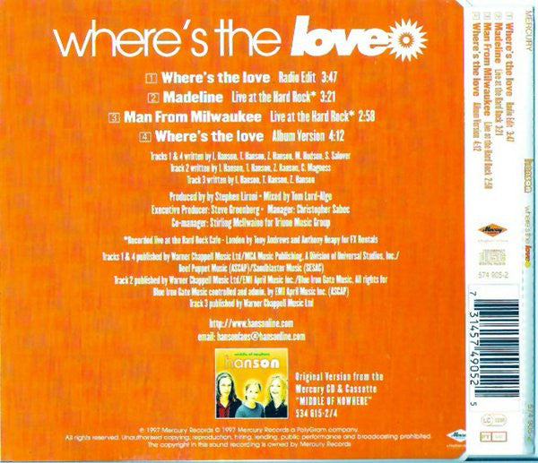 Hanson - Where's The Love - Used CD image 5