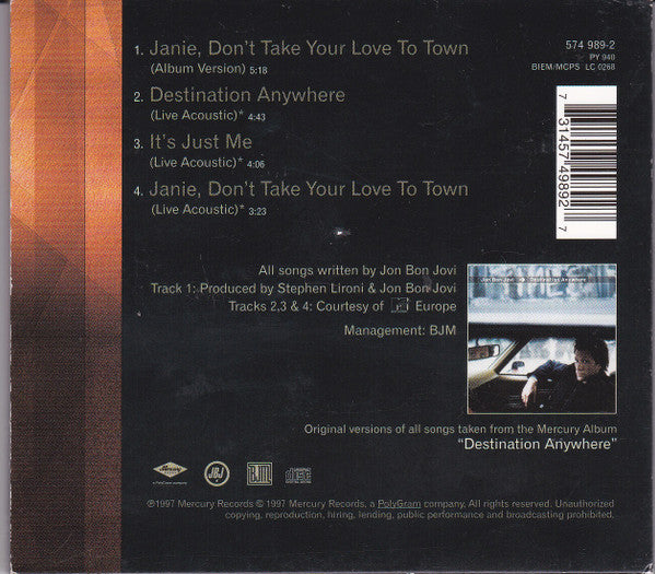 Jon Bon Jovi - Janie, Don't Take Your Love To Town - Used CD image 4