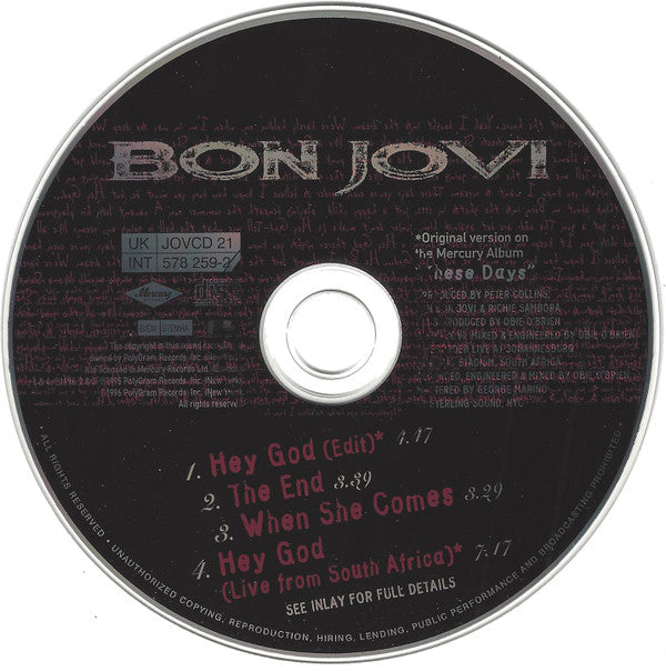 Bon Jovi - Hey God - Used CD image 3