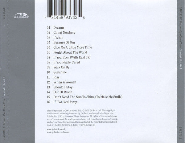 Gabrielle - Dreams Can Come True - Greatest Hits Vol 1 - Used CD image 5