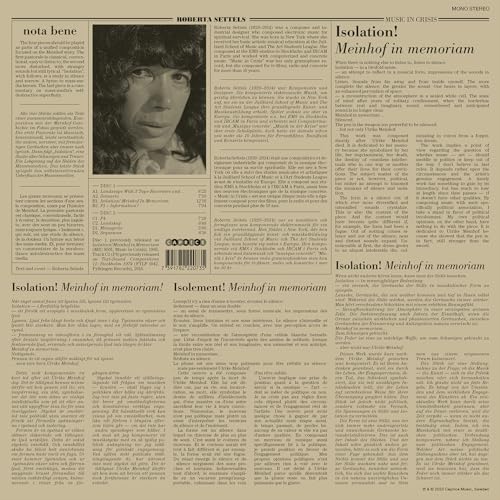 ROBERTA SETTELS - SETTELS - MUSIC IN CRISES - Vinyl Record image 1