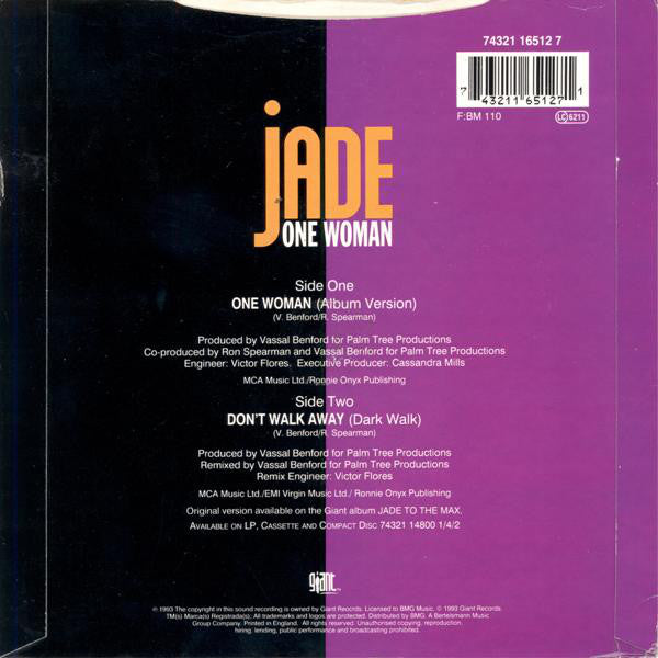 Jade - One Woman - Used Vinyl Record 7" image 2