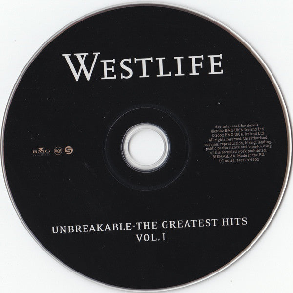 Westlife - Unbreakable - The Greatest Hits Vol. 1 - Used CD image 3