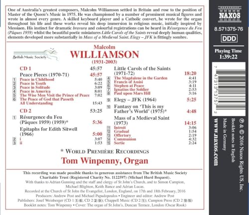 TOM WINPENNY - WILLIAMSON:ORGAN MUSIC - CD image 4