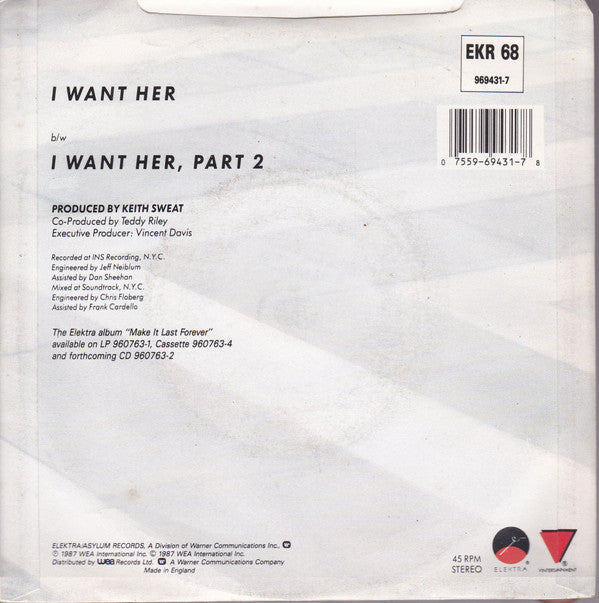 Keith Sweat - I Want Her - Used Vinyl Record 7" image 2