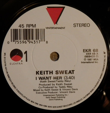 Keith Sweat - I Want Her - Used Vinyl Record 7" image 3