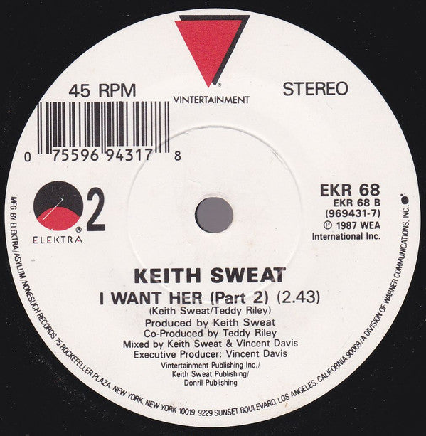 Keith Sweat - I Want Her - Used Vinyl Record 7" image 4