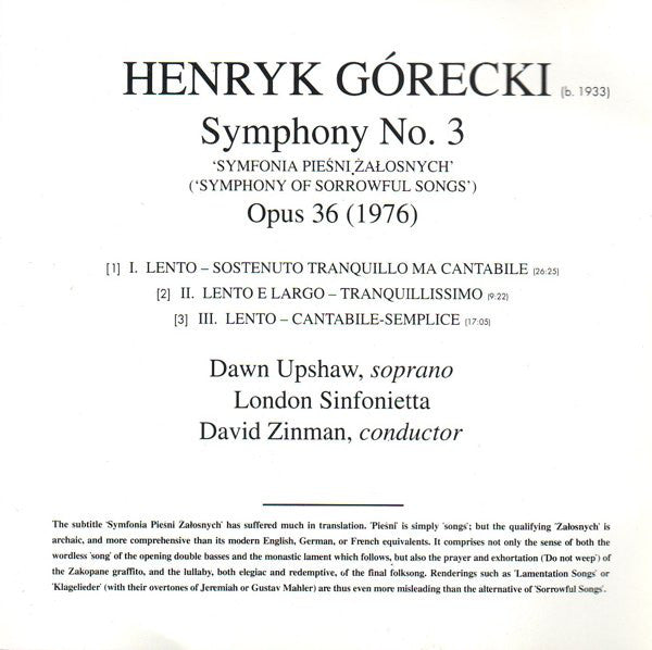 Henryk Gorecki - Symphony No. 3 - Used CD image 4