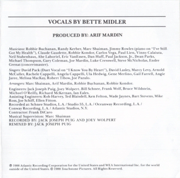 Bette Midler - Beaches - Original Soundtrack Recording - Used CD image 5