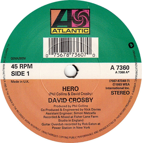 David Crosby - Hero - Used Vinyl Record 7" image 3