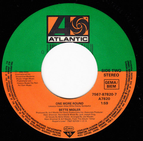 Bette Midler - From A Distance - Used Vinyl Record 7" image 4