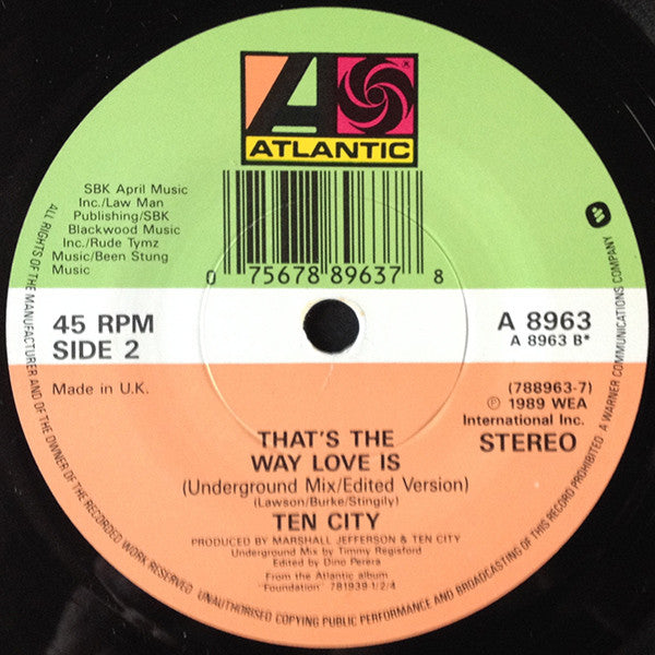 Ten City - That's The Way Love Is - Used Vinyl Record 7" image 4