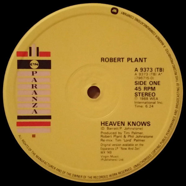 Robert Plant - Heaven Knows - Used Vinyl Record 12" image 2
