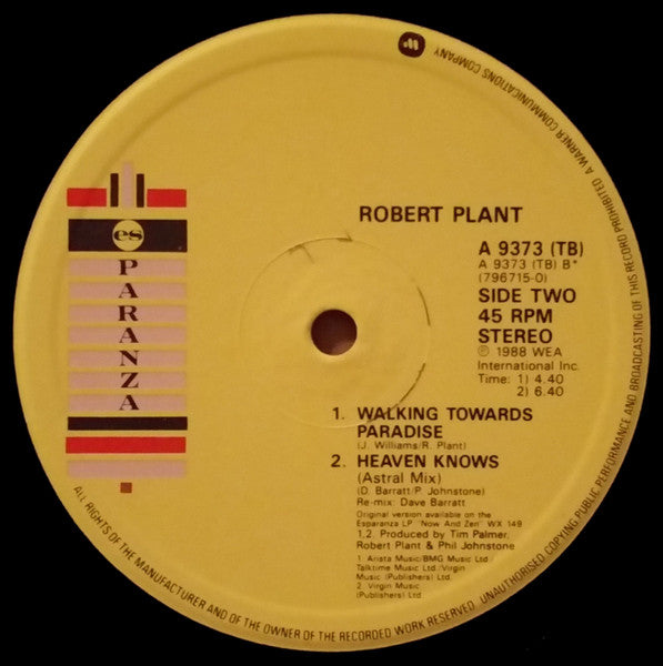 Robert Plant - Heaven Knows - Used Vinyl Record 12" image 3