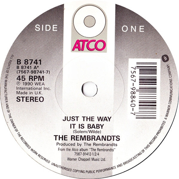 Rembrandts - Just The Way It Is, Baby - Used Vinyl Record 7" image 3