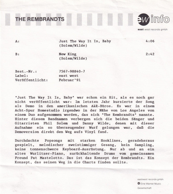 Rembrandts - Just The Way It Is, Baby - Used Vinyl Record 7" image 10