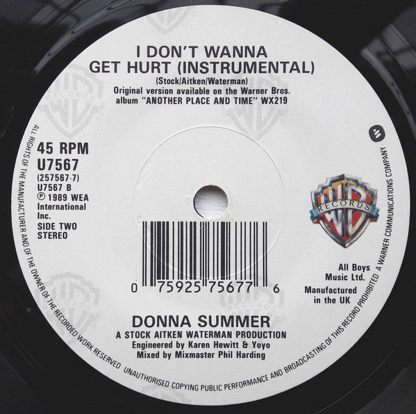Donna Summer - I Don't Wanna Get Hurt - Used Vinyl Record 7" image 4