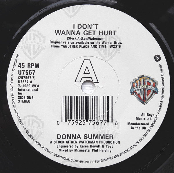 Donna Summer - I Don't Wanna Get Hurt - Used Vinyl Record 7" image 7