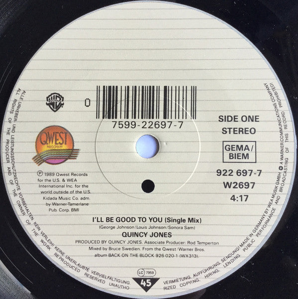 Quincy Jones - I'll Be Good To You - Used Vinyl Record 7" image 3