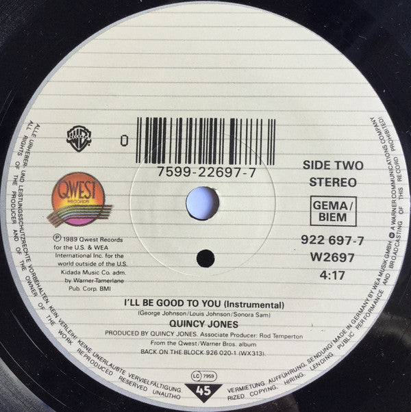 Quincy Jones - I'll Be Good To You - Used Vinyl Record 7" image 4