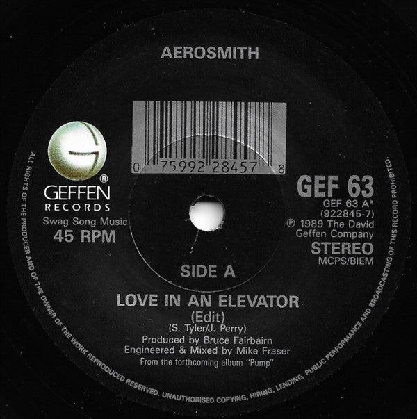 Aerosmith - Love In An Elevator - Used Vinyl Record 7" image 3