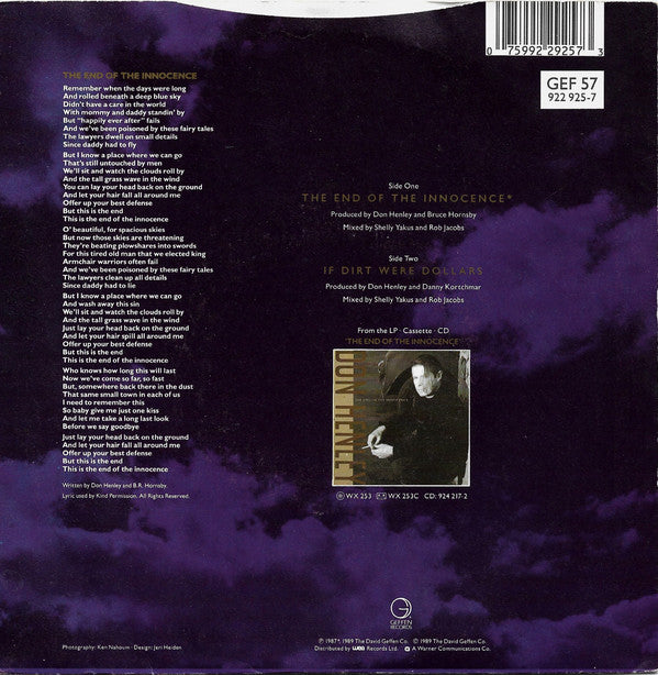 Don Henley - End Of The Innocence - Used Vinyl Record 7" image 2