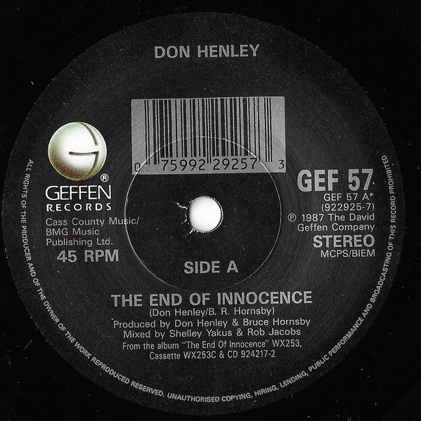 Don Henley - End Of The Innocence - Used Vinyl Record 7" image 3