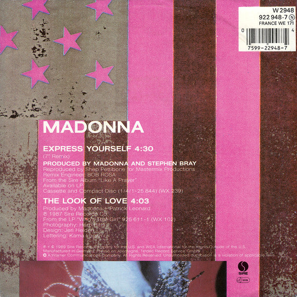 Madonna - Express Yourself - Used Vinyl Record 7" image 2