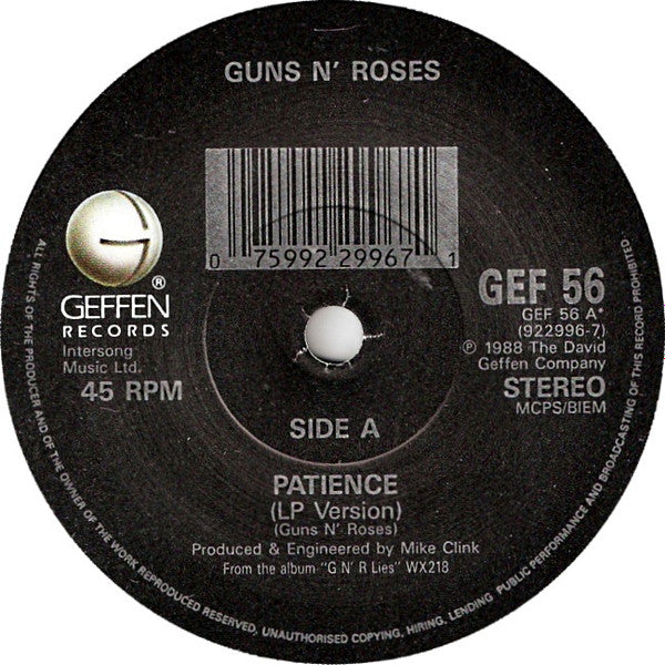 Guns N' Roses - Patience - Used Vinyl Record 7" image 3