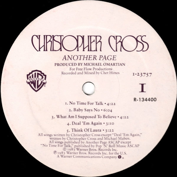Christopher Cross - Another Page - Used Vinyl Record image 3