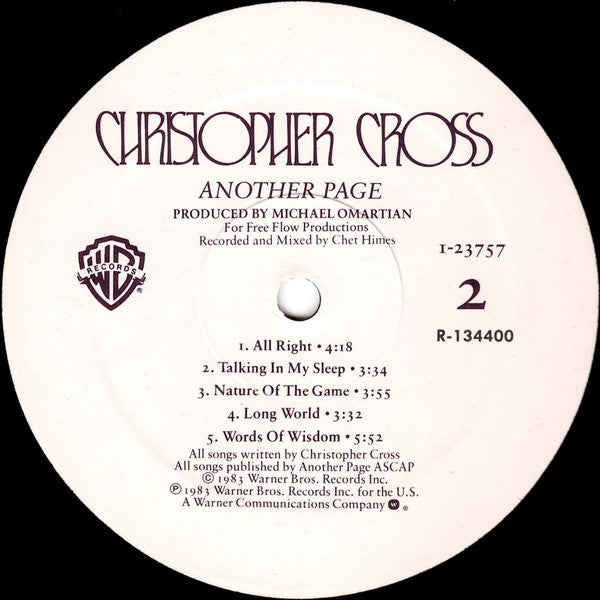 Christopher Cross - Another Page - Used Vinyl Record image 4