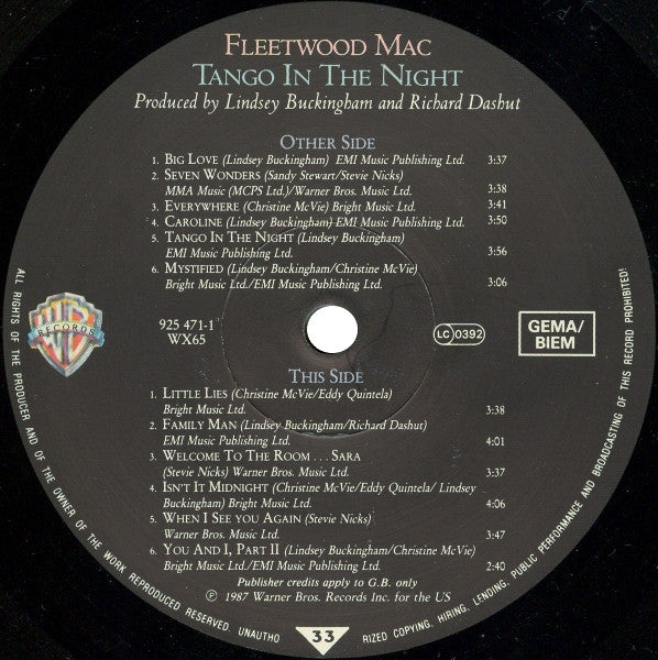 Fleetwood Mac - Tango In The Night - Used Vinyl Record image 4