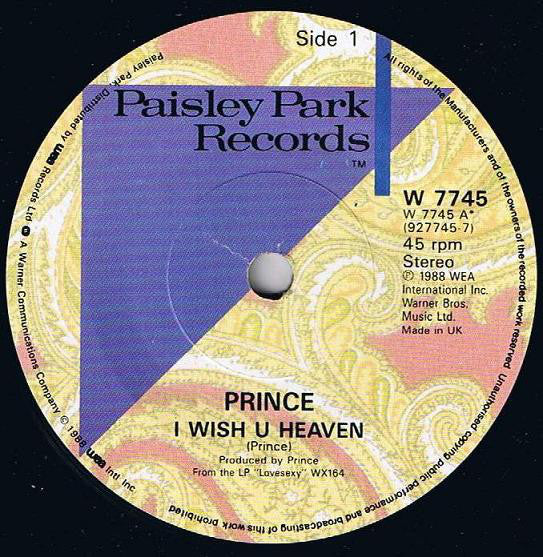 Prince - I Wish U Heaven - Used Vinyl Record 7" image 3