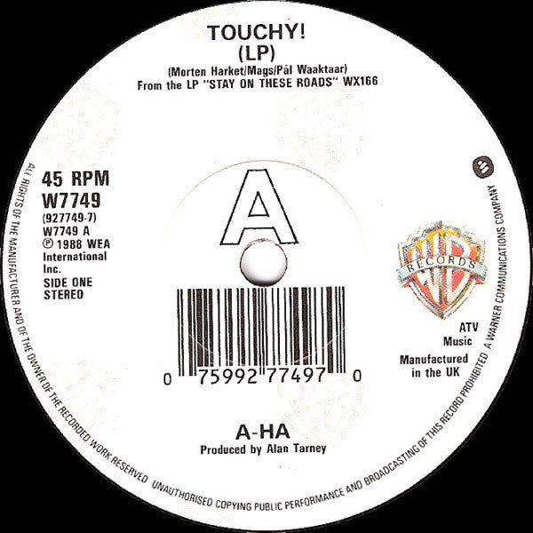 a-ha - Touchy! - Used Vinyl Record 7" image 3