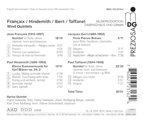 Syrinx Quintet - Wind Quintets - Francaix, Hindemith, Ibert & Taffanel - image 2