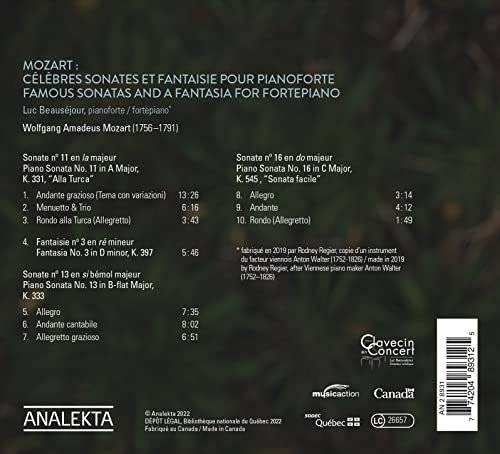 MOZART / BEAUSEJOUR - FAMOUS SONATAS & FANTASIA - CD image 2