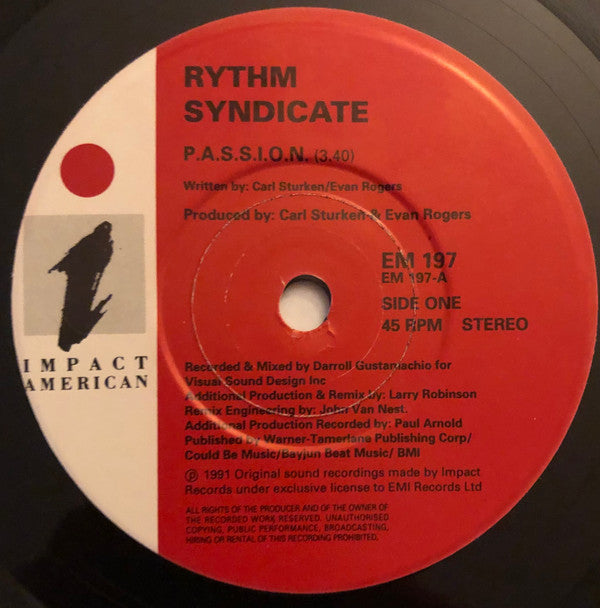 Rythm Syndicate - P.A.S.S.I.O.N. - Used Vinyl Record 7" image 2