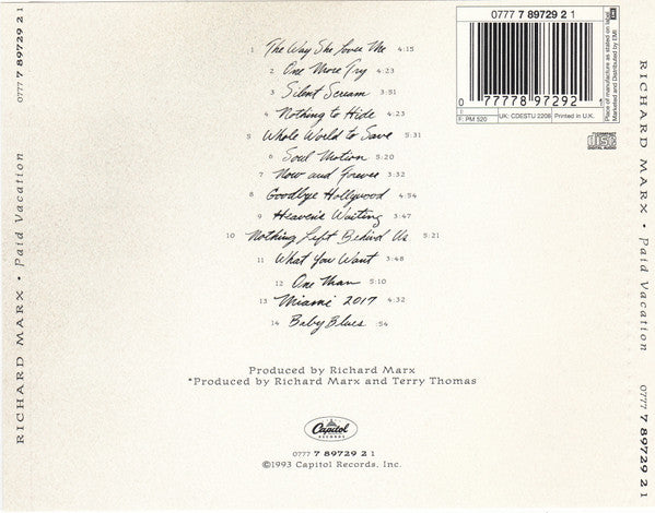 Richard Marx - Paid Vacation - Used CD image 7
