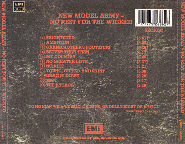 New Model Army - No Rest For The Wicked - Used CD image 2