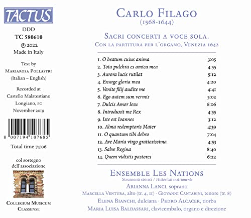 FILAGO - Carlo : Sacri Concerti A Voce Sola - CD image 2