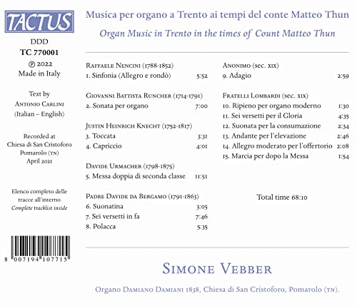 VEBBER - Organ Music In Trento In The Times Of Count Matteo Thun - CD image 2
