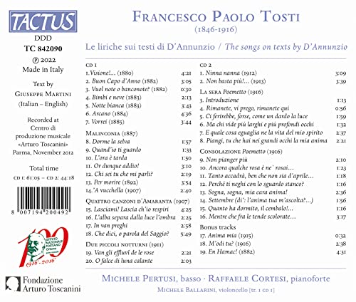 TOSTI / PERTUSI / CO - LE LIRICHE SUI TESTI DI D'ANNU - CD image 2