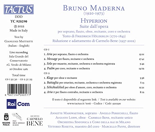 BENE / RAI DI MILANO - Bruno Maderna: Hyperion - CD image 2