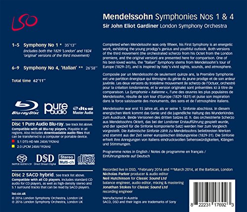 Felix Mendelssohn-Ba - Symphony No 1 / Symphony No 4 'Italian' - Blu-r image 2