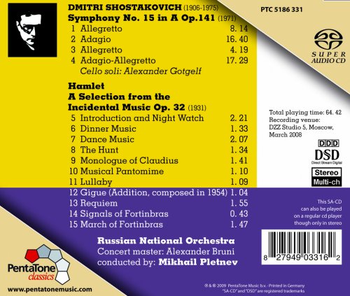 MIKHAIL PLETNEV. / R - SHOSTAKOVICH SYMPHONY 15HAMLE - CD image 2