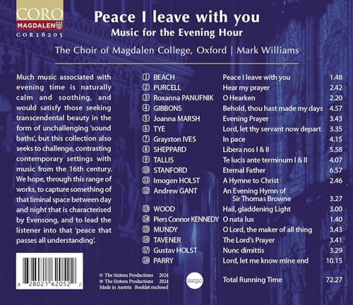 CHOIR OF MAGDALEN/WI - PEACE I LEAVE WITH YOU - CD image 2